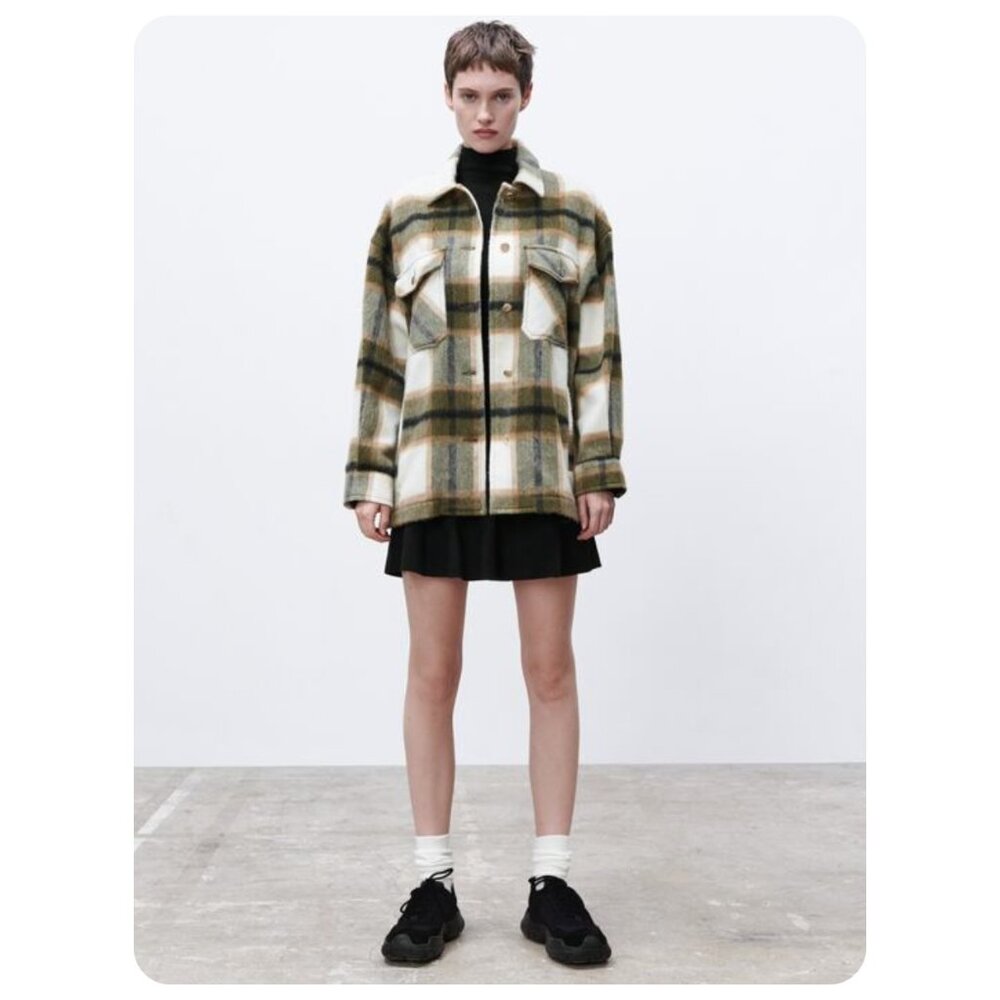 Zara Plaid Check Shirt Jacket Shacket sz S